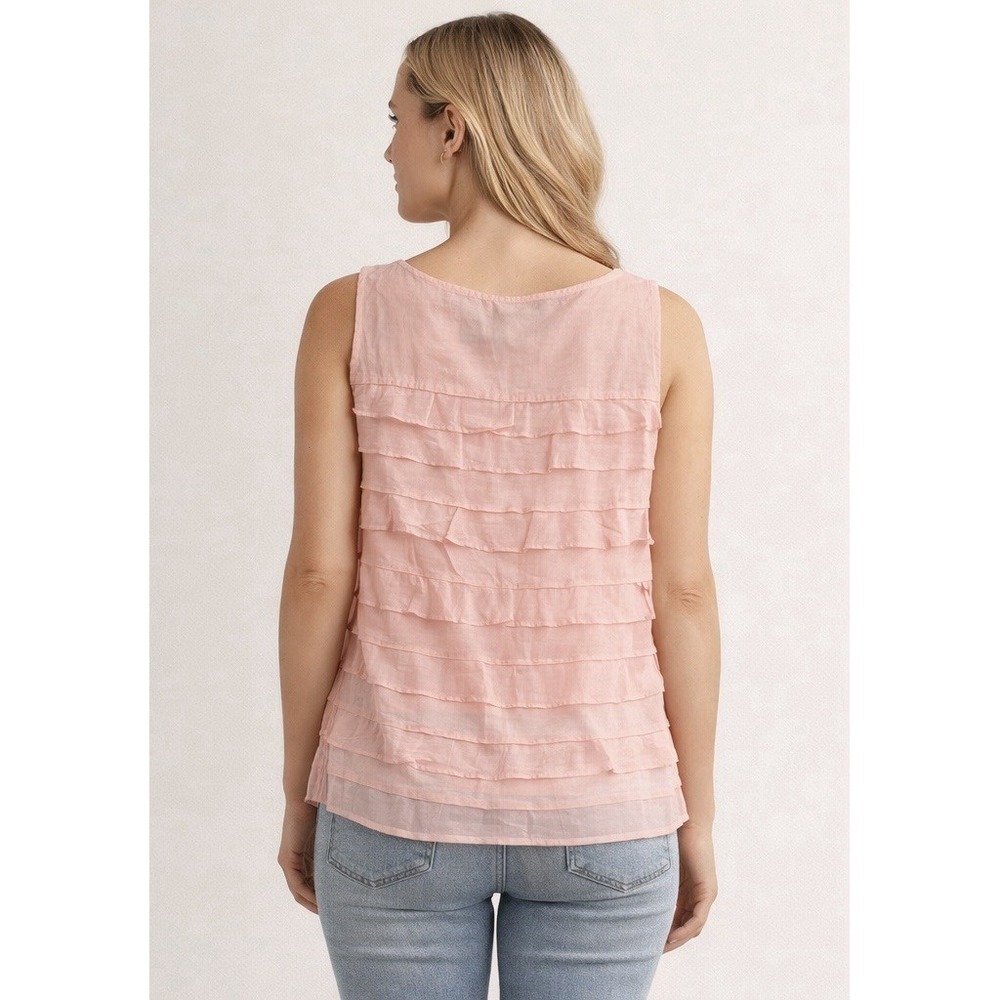 Talbots Petites Pink Ruffle Layered Sleeveless Blouse Lined Textures Top Size 6P - Picture 2 of 7